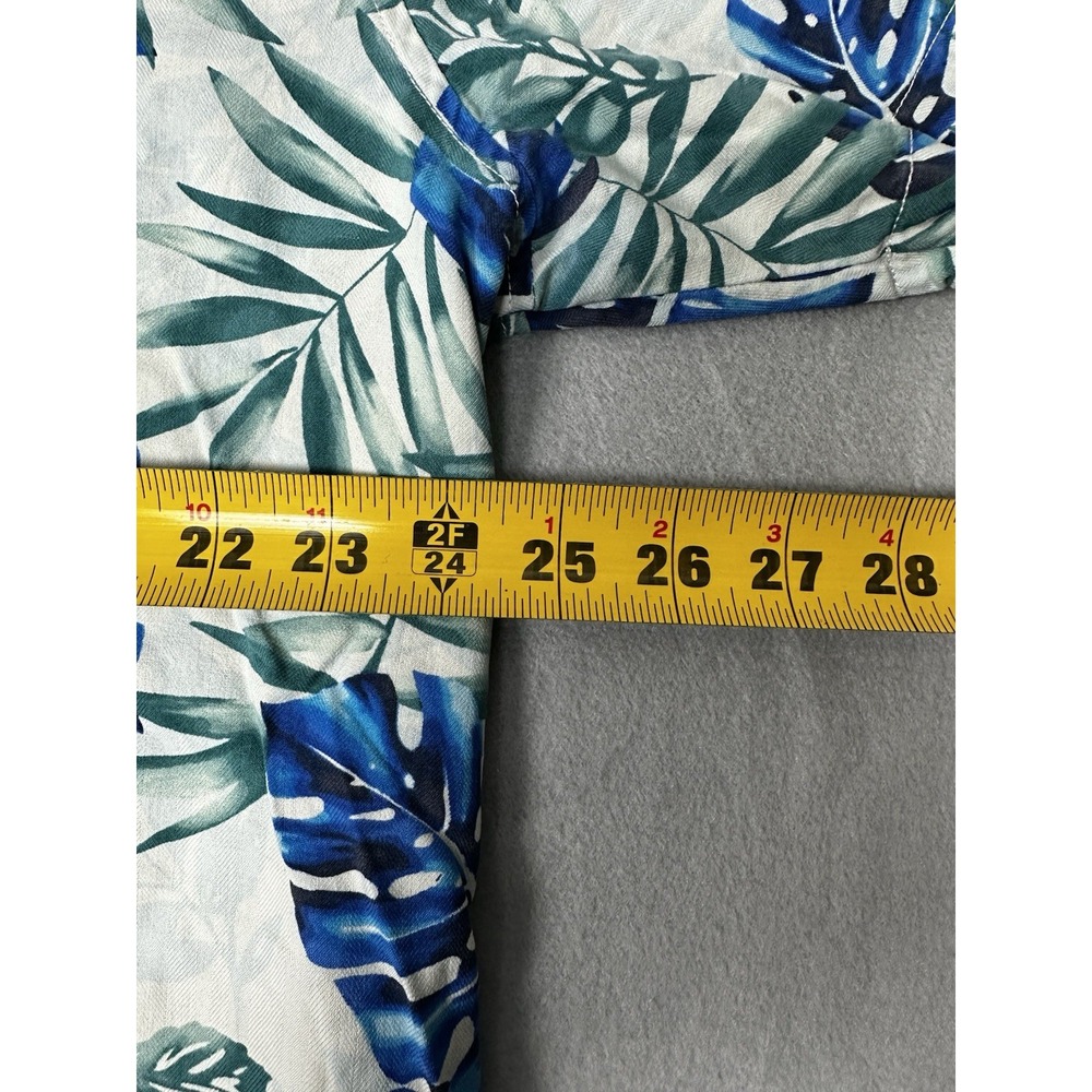 Tommy Bahama 100% Silk Hawaiian Shirt XXL Blue White Leaf Pattern Vacation - Picture 9 of 11